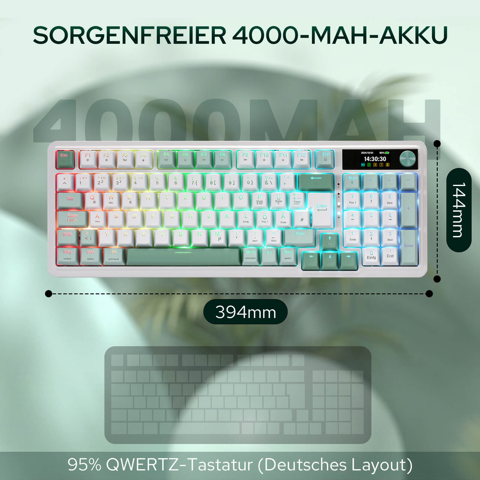 Redragon K719 PRO QWERTZ Kabellose Gasket Gaming‑Tastatur 96%‑Layout, 4000Mah
