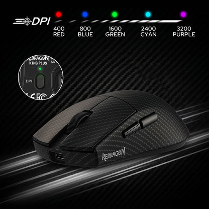 Redragon M916 Plus Carbon Fiber Tri-Mode Gaming Mouse, 49G Ultra-Light 45K DPI Mouse w/Ergonomic Natural Grip Build, Full Programmable Buttons, Software Supports DIY Keybinds & DPI