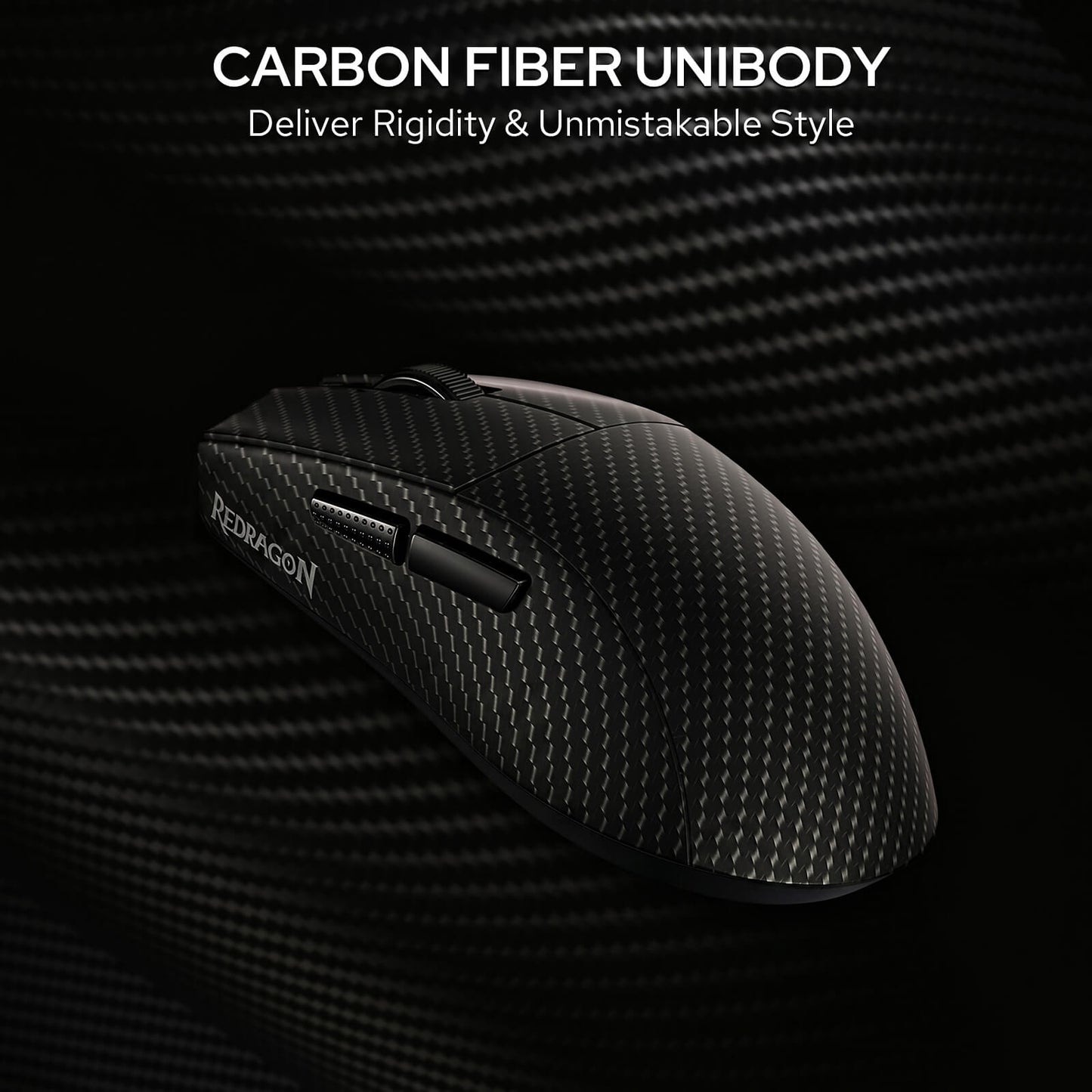 Redragon M916 Plus Carbon Fiber Tri-Mode Gaming Mouse, 49G Ultra-Light 45K DPI Mouse w/Ergonomic Natural Grip Build, Full Programmable Buttons, Software Supports DIY Keybinds & DPI