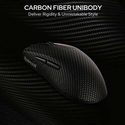 Redragon M916 Plus Carbon Fiber Tri-Mode Gaming Mouse, 49G Ultra-Light 45K DPI Mouse w/Ergonomic Natural Grip Build, Full Programmable Buttons, Software Supports DIY Keybinds & DPI