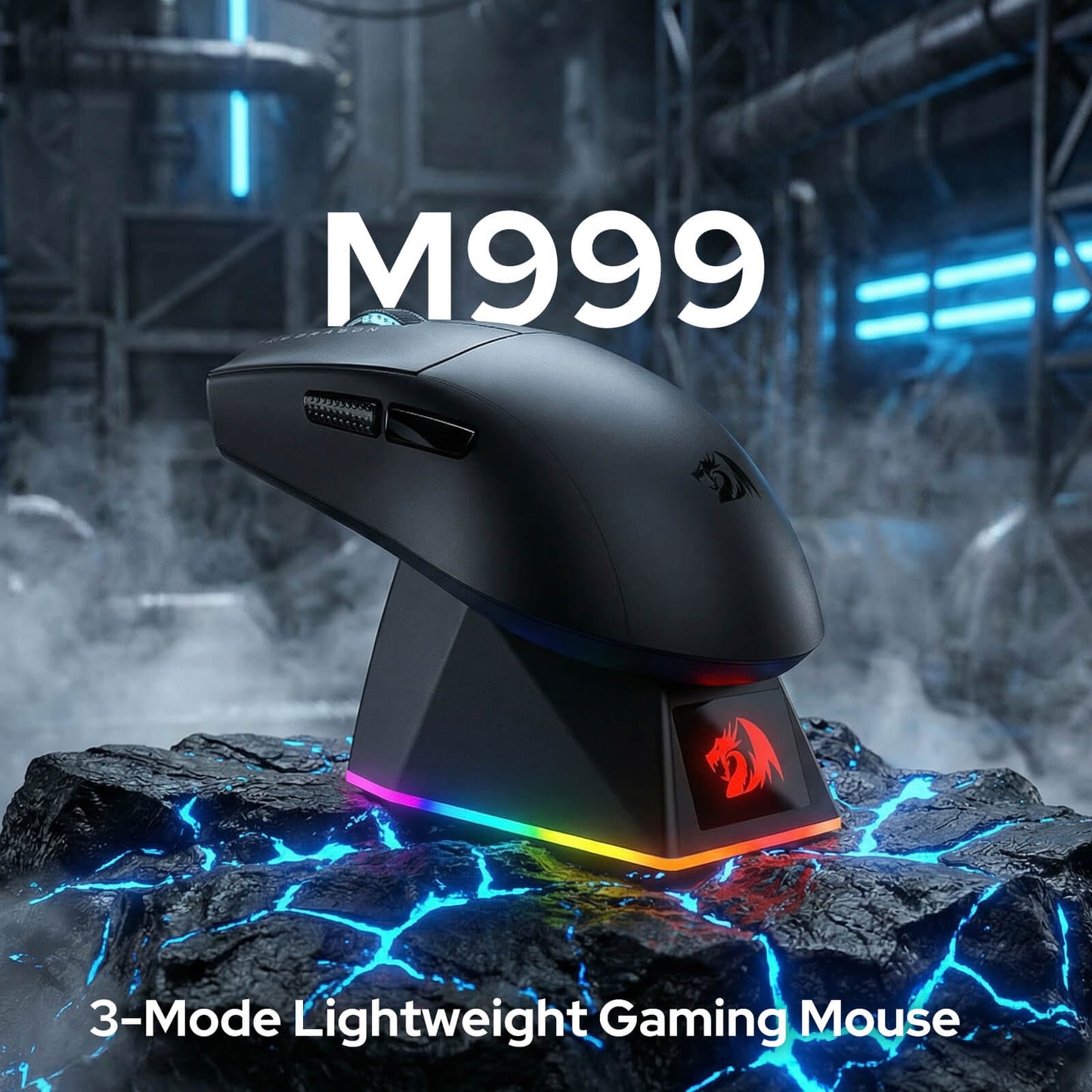 Redragon M999 Wireless Gaming Mouse, Tri-Mode Mouse with RGB Magnetic Charging Dock, 45000 DPI MAX Adjustable, 4 Programmable Buttons, Ergonomic Design for PC Laptop Mac