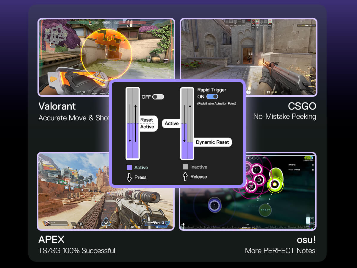 Gaming interface with various game modes and settings displayed on a dark background.