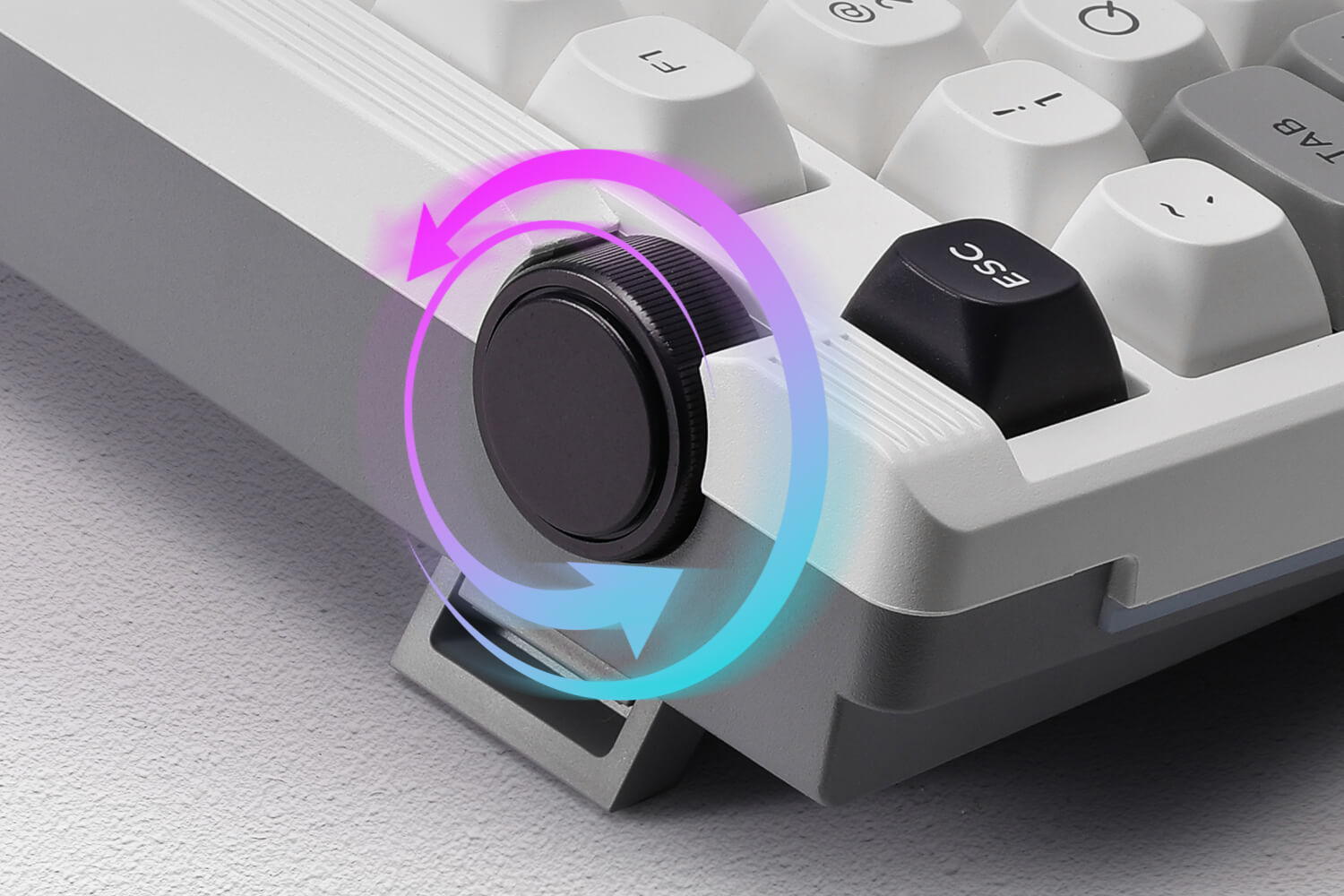 Close-up of a mechanical keyboard with a focus on the key switch mechanism.
