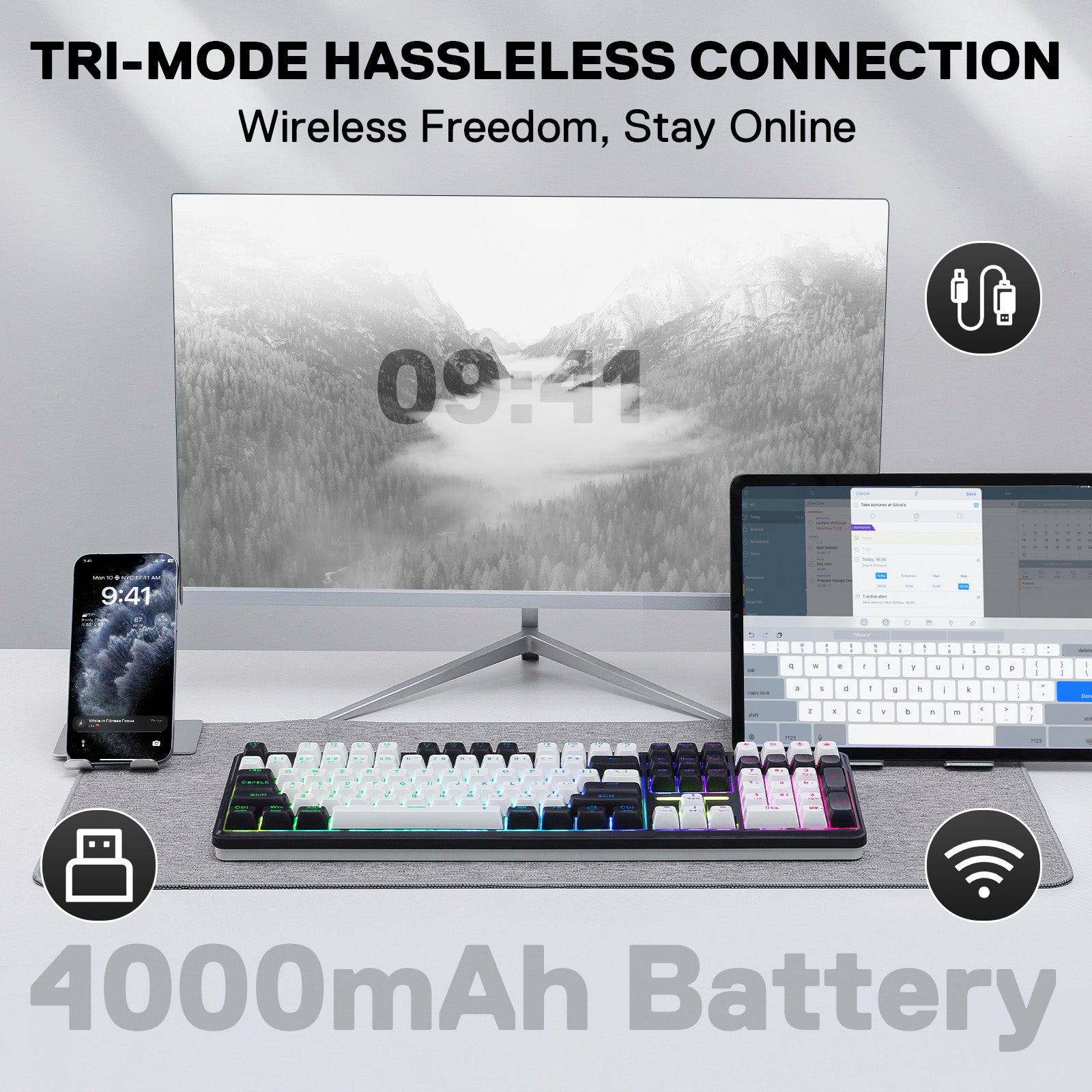 Redragon ANTONIUM K745 PRO 108 Keys Wireless Gasket Mechanical Keyboard, Black