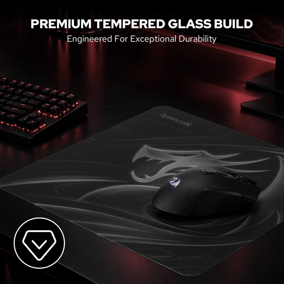 Redragon PG1M Glass Mouse Pad -'PREMIUM TEMPERED GLASS BUILD' 