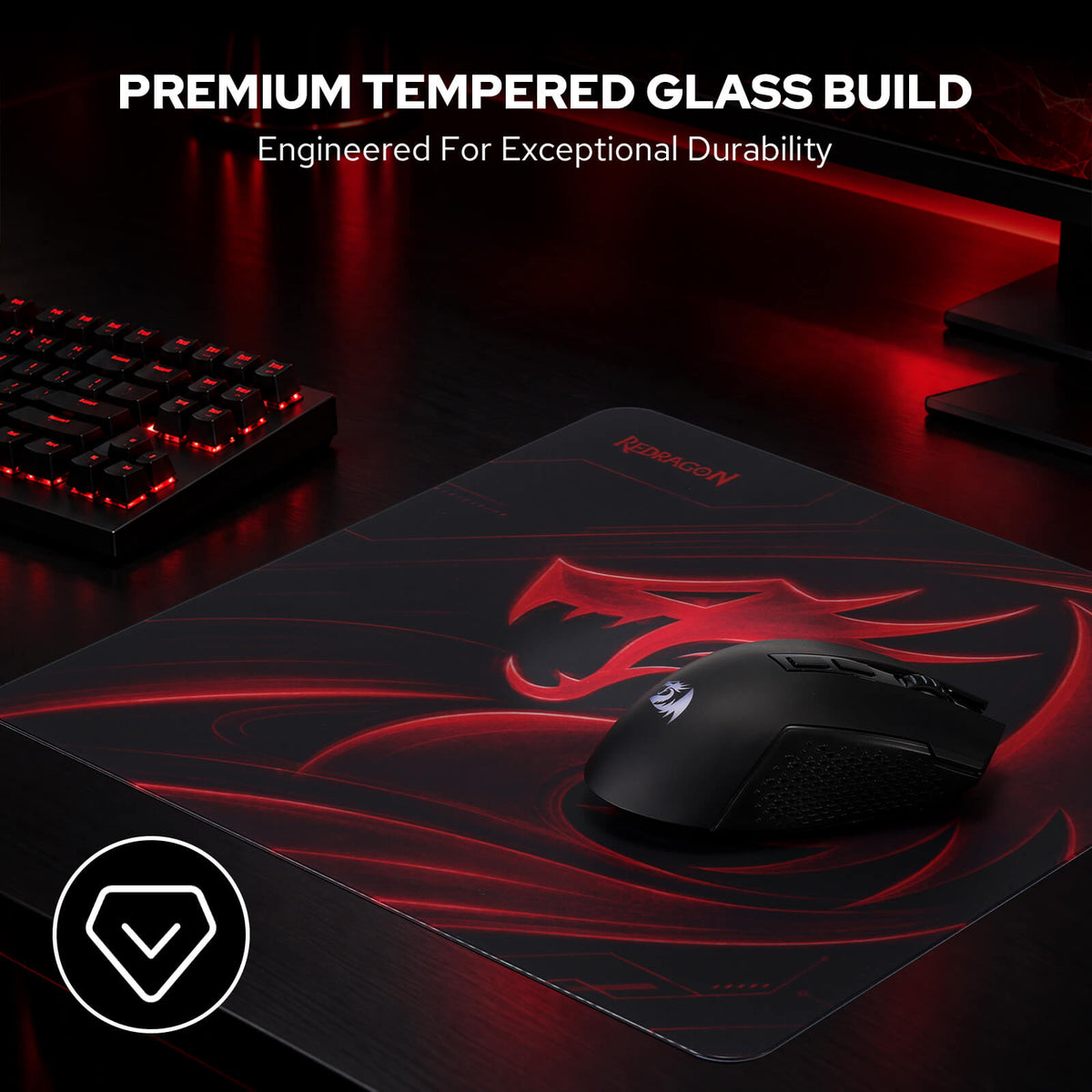 Redragon PG1M Glass Mouse Pad -'PREMIUM TEMPERED GLASS BUILD' 