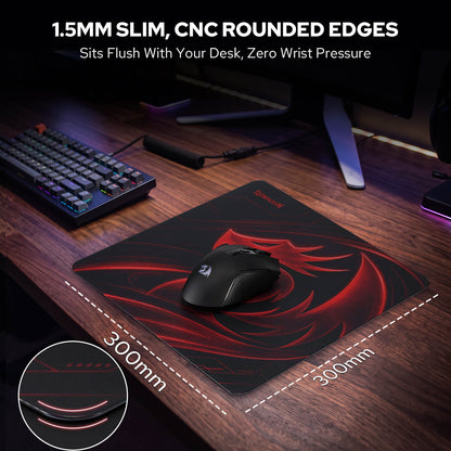 Redragon PG1M Glass Mouse Pad - 11.8 x 11.8 x 0.15 inches, Black