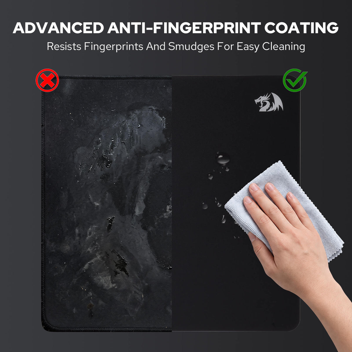 Redragon PG1M Glass Mouse Pad - Easy to Clean, Hard Mousepad for Gaming - 11.8 x 11.8 x 0.15 inches, Black