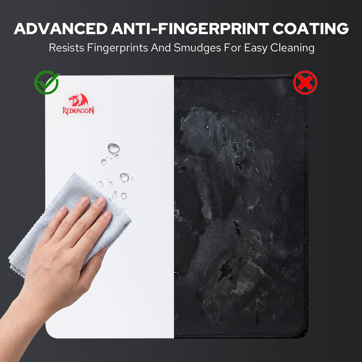 Redragon PG1M Glass Mouse Pad - Easy to Clean, Hard Mousepad for Gaming - 11.8 x 11.8 x 0.15 inches, Black