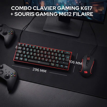  Redragon CB201  AZERTY Kabelgebunden Gaming‑Combo 60%‑Compact‑Layout Hot‑Swap RGB‑Modi, 5 DPI‑Stufen 8000 DPI, 11 programmierbare Maustasten, Makro‑Schnellfeuer‑Funktion, PRO‑Software