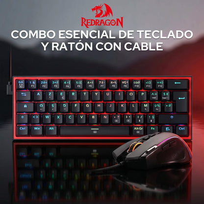  Redragon CB201  AZERTY Kabelgebunden Gaming‑Combo 60%‑Compact‑Layout Hot‑Swap RGB‑Modi, 5 DPI‑Stufen 8000 DPI, 11 programmierbare Maustasten, Makro‑Schnellfeuer‑Funktion, PRO‑Software