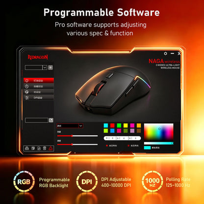 Redragon M730 PRO Wireless Lightweight RGB Gaming Mouse 10000 DPI
Cable-Free 0 Delay, Redefine Keybinding Macro, Vibing Backlight, Ergonomic Grip Body Comfort