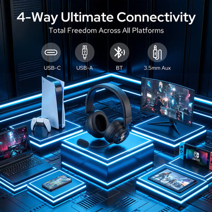 Redragon H889 Wireless Gaming Headset, 4 Connection Modes 2.4G/BT/3.5mm/USB, 53mm Drivers, Spatial Audio, 7.1 Surround Sound, Detachable Mic, Compatible with PC/PS5/PS4/NS/Xbox One/Phone 