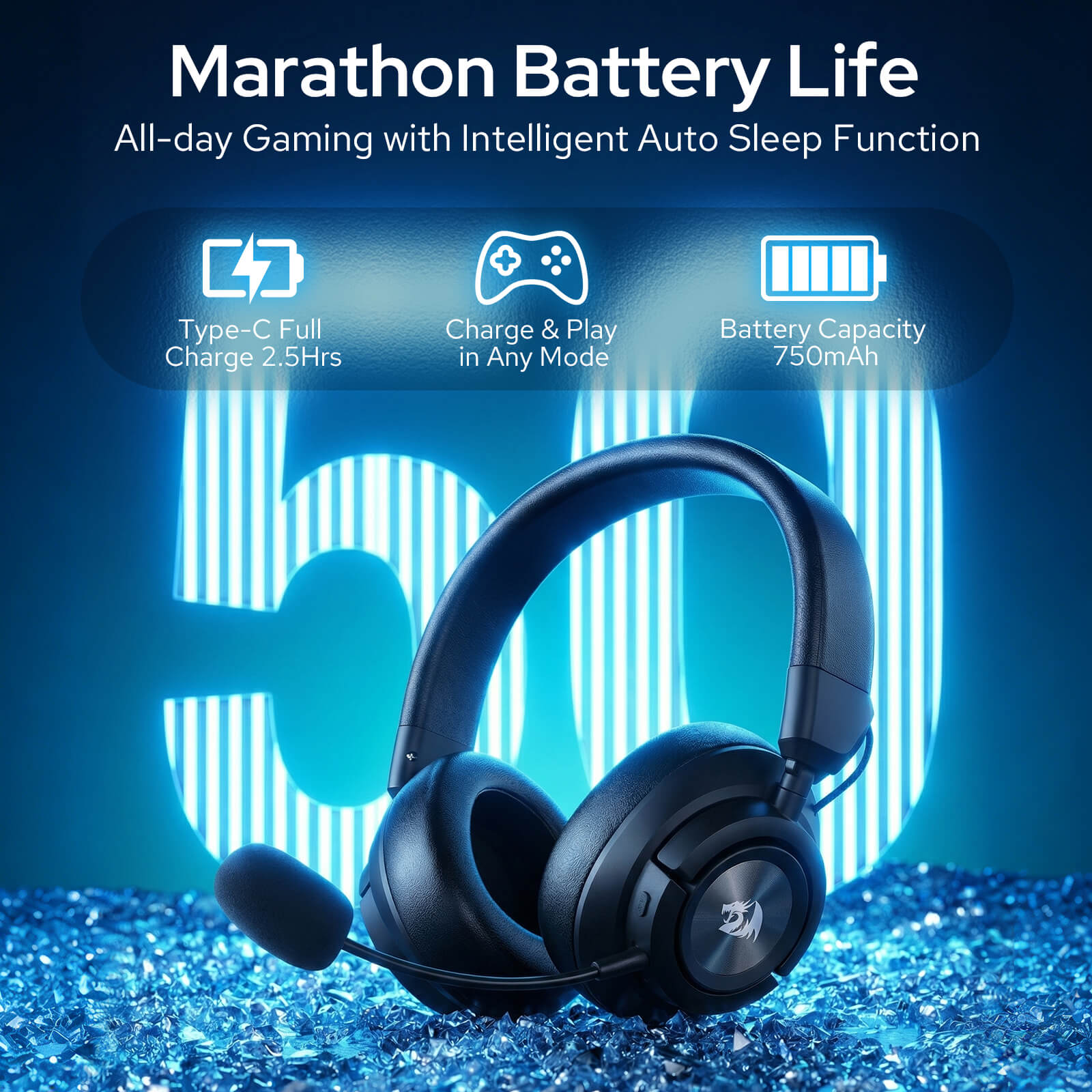 Redragon H889 Wireless Gaming Headset, 4 Connection Modes 2.4G/BT/3.5mm/USB, 53mm Drivers, Spatial Audio, 7.1 Surround Sound, Detachable Mic, Compatible with PC/PS5/PS4/NS/Xbox One/Phone 