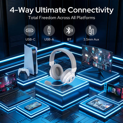Redragon H889 Wireless Gaming Headset, 4 Connection Modes 2.4G/BT/3.5mm/USB, 53mm Drivers, Spatial Audio, 7.1 Surround Sound, Detachable Mic, Compatible with PC/PS5/PS4/NS/Xbox One/Phone 
