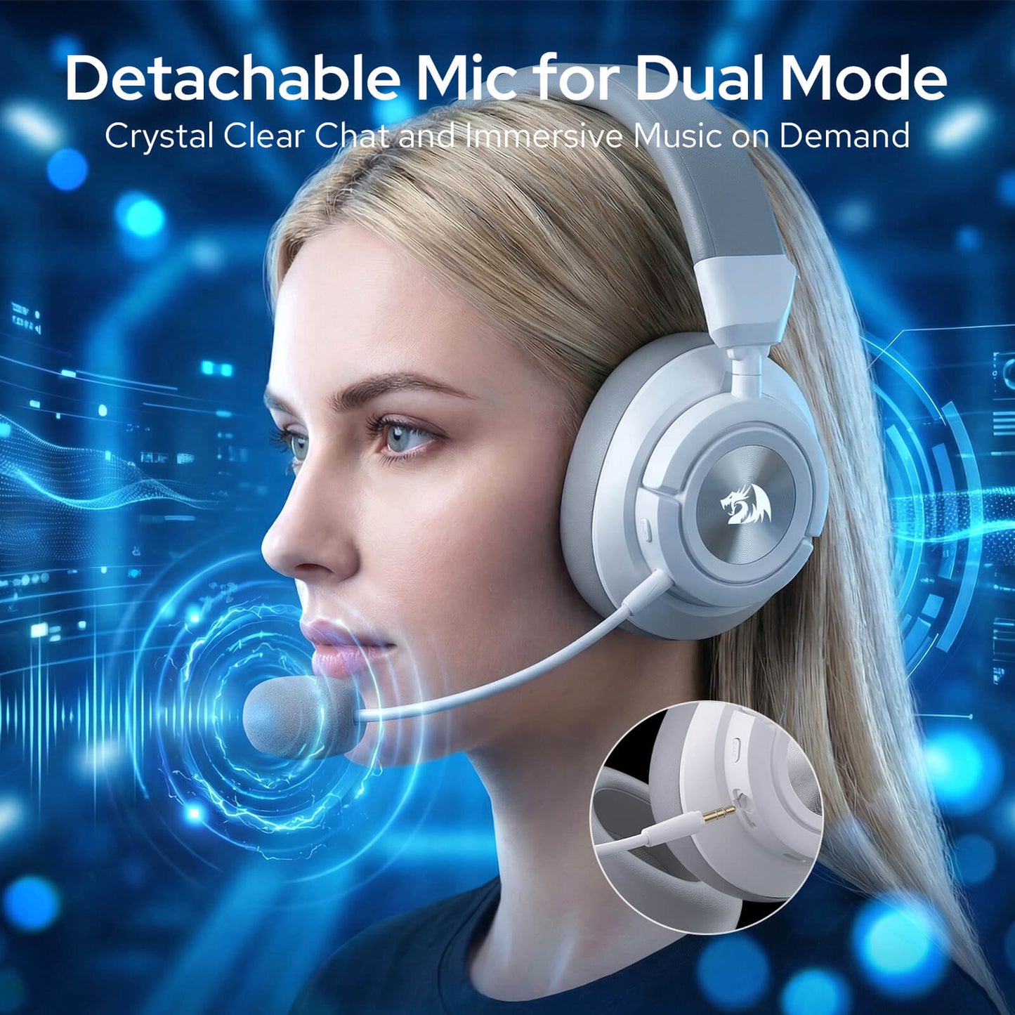 Redragon H889 Wireless Gaming Headset, 4 Connection Modes 2.4G/BT/3.5mm/USB, 53mm Drivers, Spatial Audio, 7.1 Surround Sound, Detachable Mic, Compatible with PC/PS5/PS4/NS/Xbox One/Phone 