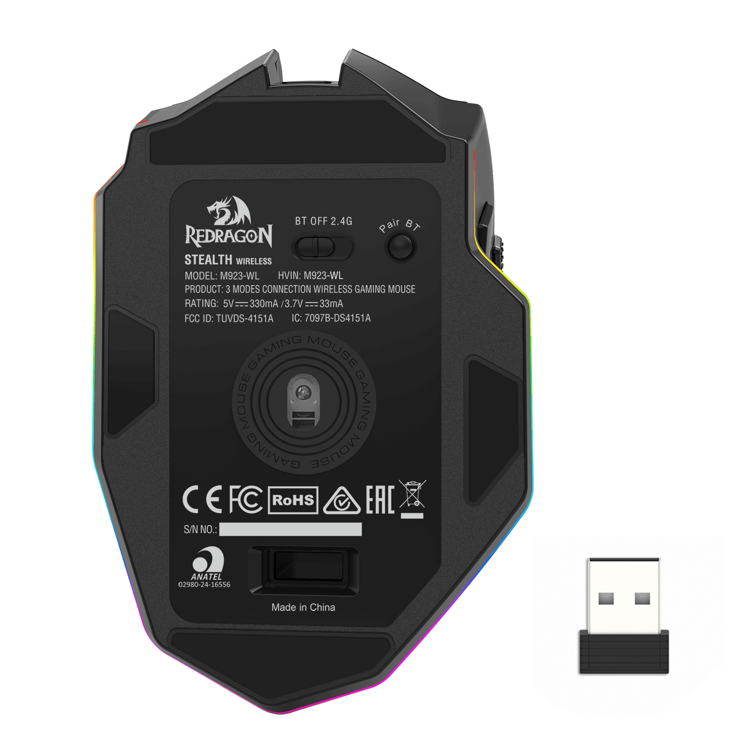 Redragon M923 PRO 3-Mode RGB Gaming Mouse, Optical Ergonomic Gamer Mouse with Max 24,000DPI, Pro Precision Sensor SG8960, 8 Macro Buttons, Software Supported 