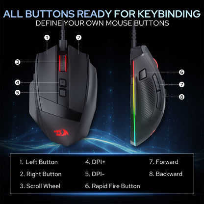 Redragon M923 Gaming Mouse, RGB, Wired, Black 