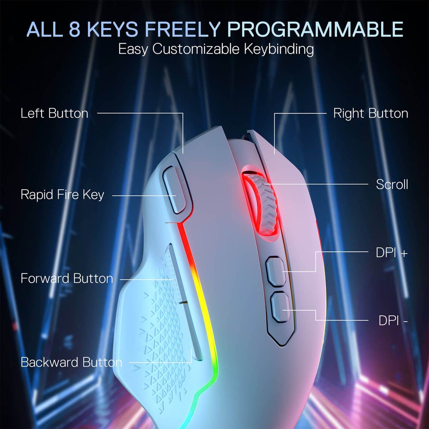 Redragon M810 MAX 3-Mode Wireless Gaming Mouse, 12000 DPI Wired/Wireless RGB Mouse w/Rapid Fire Key, 8 Macro Buttons, 188-Hour Reliable Power Capacity for PC/Mac/Laptop