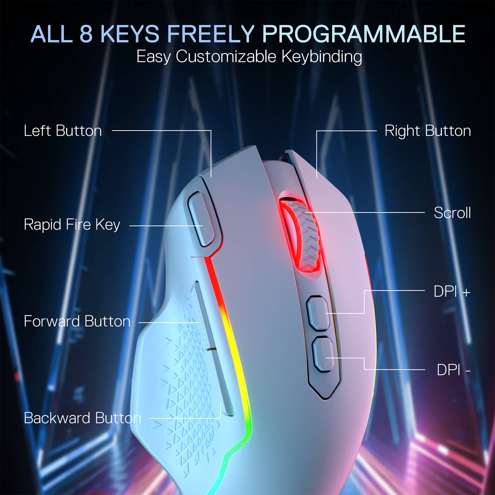 Redragon M810 MAX 3-Mode Wireless Gaming Mouse, 12000 DPI Wired/Wireless RGB Mouse w/Rapid Fire Key, 8 Macro Buttons, 188-Hour Reliable Power Capacity for PC/Mac/Laptop