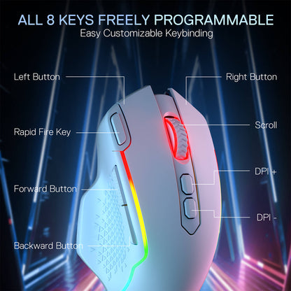 Redragon M810 MAX 3-Mode Wireless Gaming Mouse, 12000 DPI Wired/Wireless RGB Mouse w/Rapid Fire Key, 8 Macro Buttons, 188-Hour Reliable Power Capacity for PC/Mac/Laptop