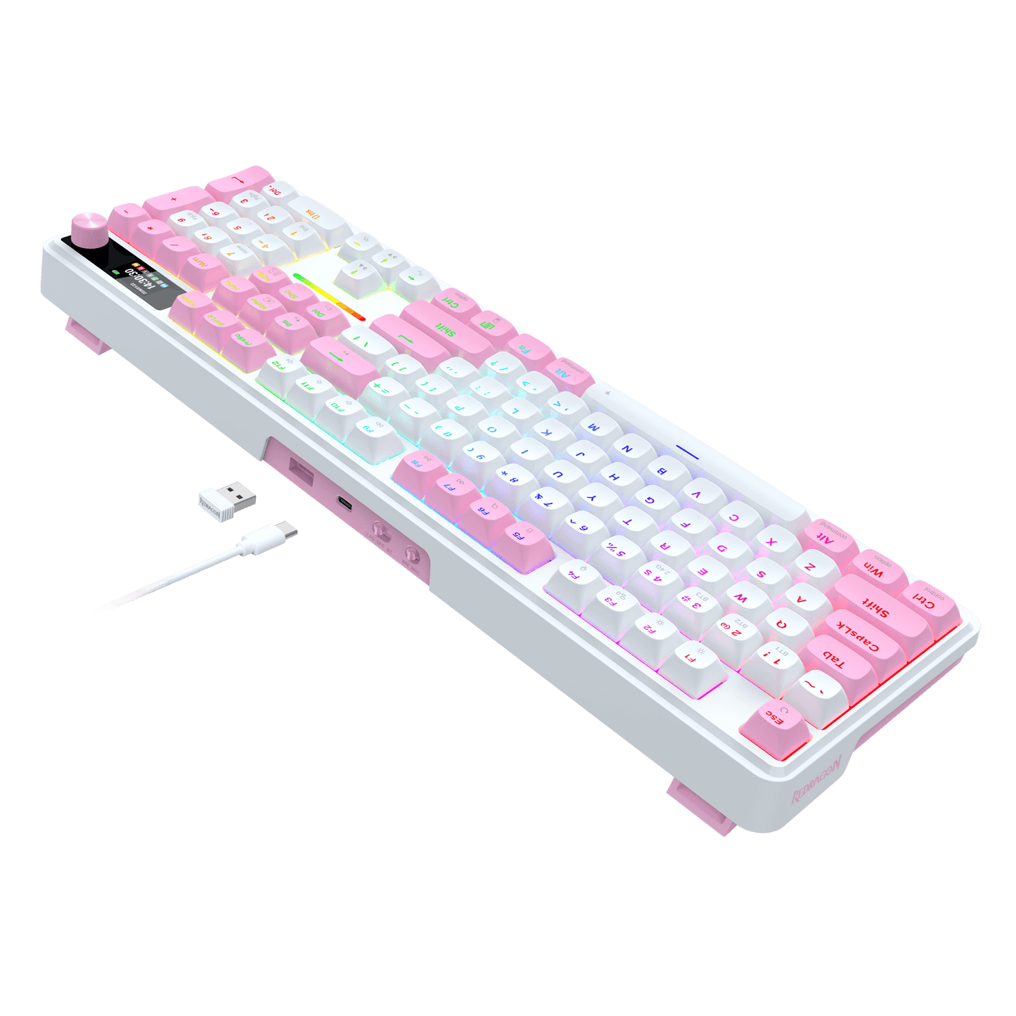 Redragon K762 Wireless Gasket Gaming Keyboard w/Hype Screen & Knob, 104 Keys Mechanical Keyboard, Easy-Control 1.14’’ TFT Info Display, 5-Layer Noise Dampening, Round PBT Keycaps, Custom Linear Switch