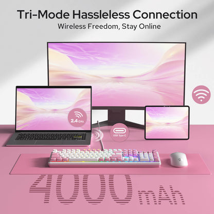 Redragon K762 Wireless Gasket Gaming Keyboard w/Hype Screen & Knob, 104 Keys Mechanical Keyboard, Easy-Control 1.14’’ TFT Info Display, 5-Layer Noise Dampening, Round PBT Keycaps, Custom Linear Switch