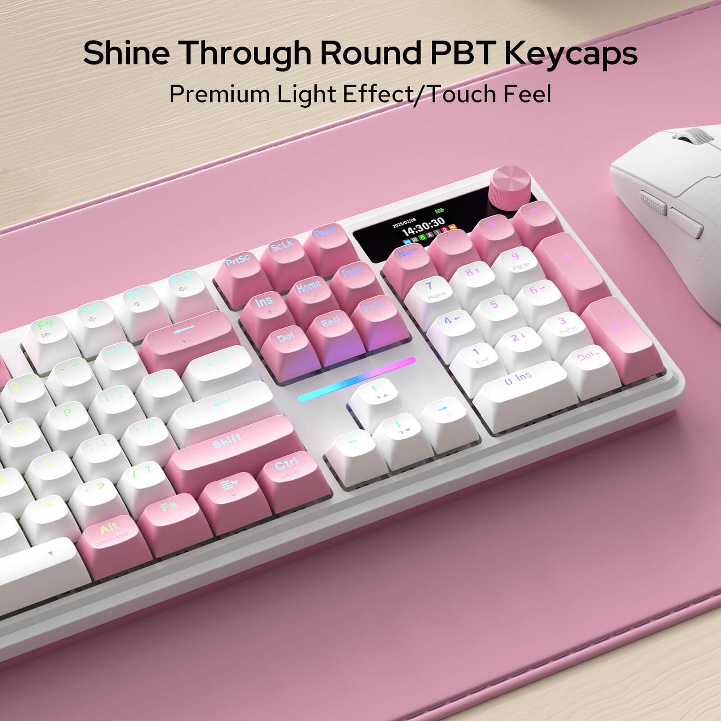Redragon K762 Wireless Gasket Gaming Keyboard w/Hype Screen & Knob, 104 Keys Mechanical Keyboard, Easy-Control 1.14’’ TFT Info Display, 5-Layer Noise Dampening, Round PBT Keycaps, Custom Linear Switch