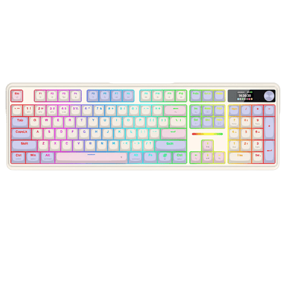 Redragon K762 PRO Wireless 104-Key Gasket Gaming Keyboard, Screen & Knob | Easy-Control LED Info Display, 0-Delay Tri-Mode, Cushioned 5-Layer Noise Dampening for Creamy Thocky Sound, Full-Size 104-Key | show