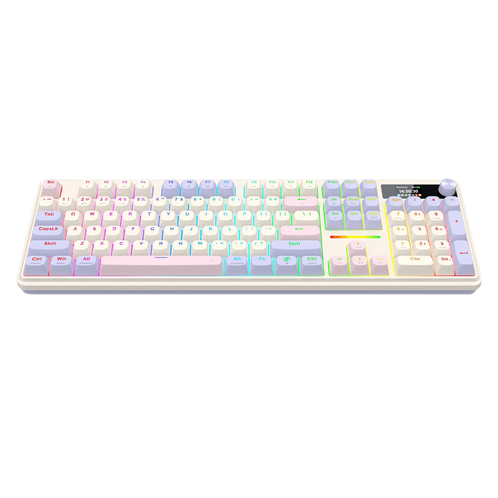 Redragon K762 PRO Wireless 104-Key Gasket Gaming Keyboard, Screen & Knob | Easy-Control LED Info Display, 0-Delay Tri-Mode, Cushioned 5-Layer Noise Dampening for Creamy Thocky Sound, Full-Size 104-Key