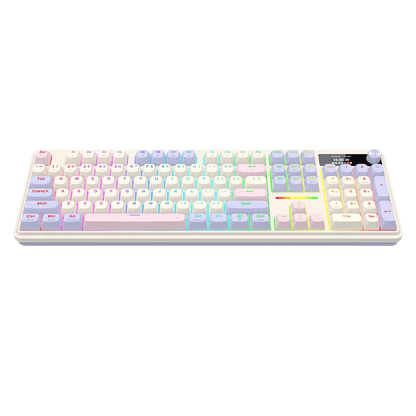 Redragon K762 PRO Wireless 104-Key Gasket Gaming Keyboard, Screen & Knob | Easy-Control LED Info Display, 0-Delay Tri-Mode, Cushioned 5-Layer Noise Dampening for Creamy Thocky Sound, Full-Size 104-Key