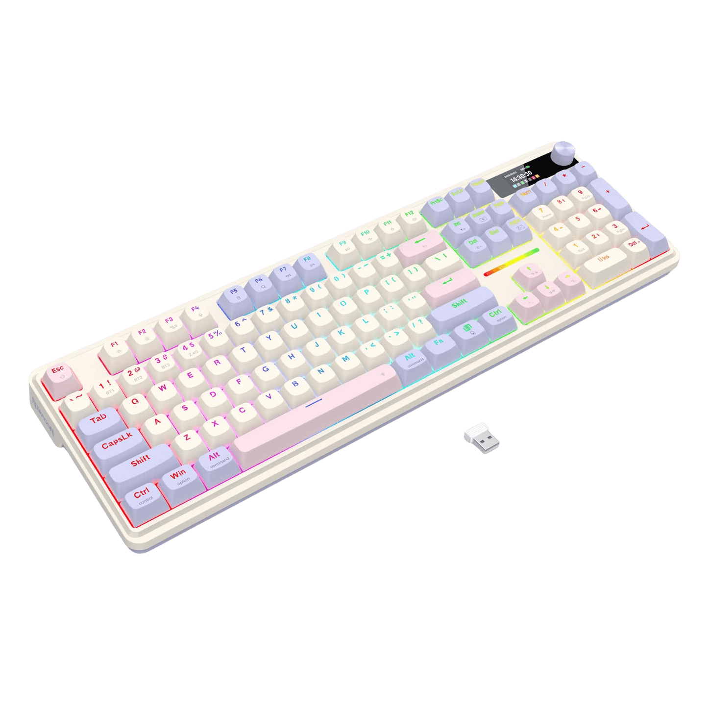 Redragon K762 PRO Wireless 104-Key Gasket Gaming Keyboard, Screen & Knob | Easy-Control LED Info Display, 0-Delay Tri-Mode, Cushioned 5-Layer Noise Dampening for Creamy Thocky Sound, Full-Size 104-Key