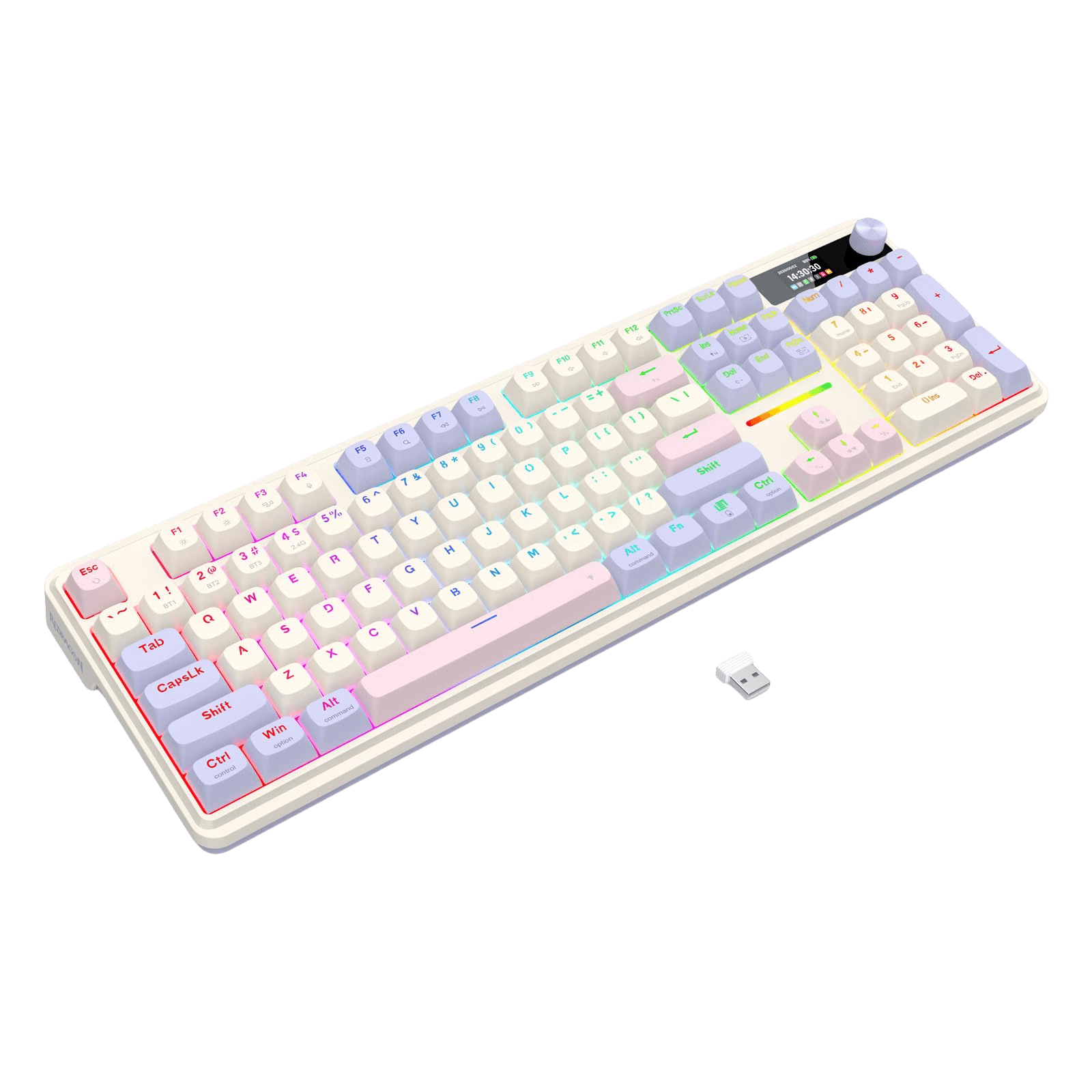 Redragon K762 PRO Wireless 104-Key Gasket Gaming Keyboard, Screen & Knob | Easy-Control LED Info Display, 0-Delay Tri-Mode, Cushioned 5-Layer Noise Dampening for Creamy Thocky Sound, Full-Size 104-Key