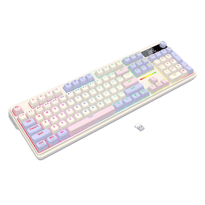 Redragon K762 PRO Wireless 104-Key Gasket Gaming Keyboard, Screen & Knob | Easy-Control LED Info Display, 0-Delay Tri-Mode, Cushioned 5-Layer Noise Dampening for Creamy Thocky Sound, Full-Size 104-Key