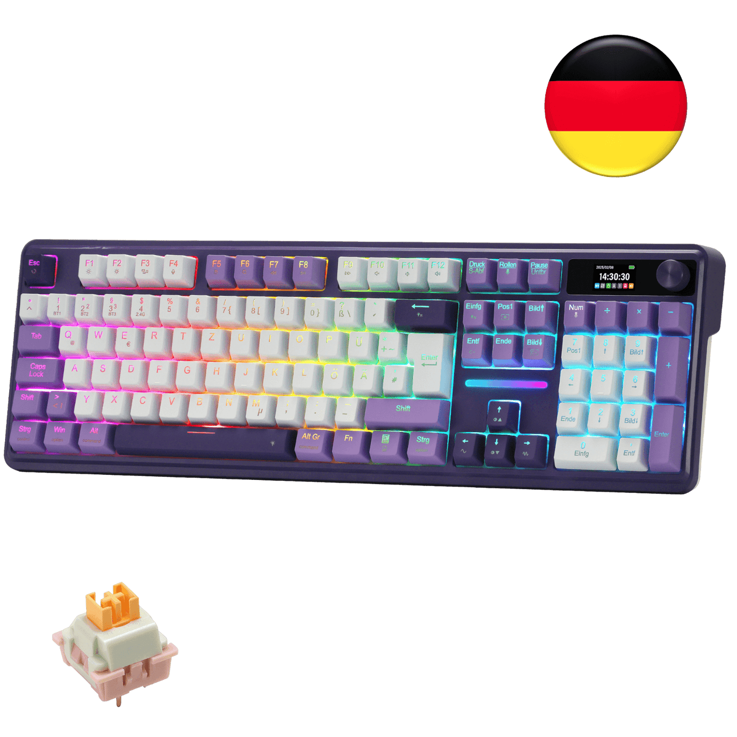 Redragon K762 PRO QWERTZ Kabellose Gasket 96% Gaming‑Tastatur Hot‑Swap
USB‑C/BT/2,4GHz 5‑lagige Geräuschdämpfung PBT‑Tastenkappen RGB‑Beleuchtung 4000mAh Akku TFT‑Display Drehknopf PRO‑Software