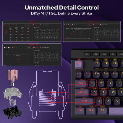 Redragon K580 HE Rapid Trigger Gaming Keyboard, 100% 104 Keys Wired Mechanical Keyboard w/Hyper-Fast Actuation, 8K Hall Effect Magnetic Switch, Dedicated Media Controls, Onboard Macro Recording