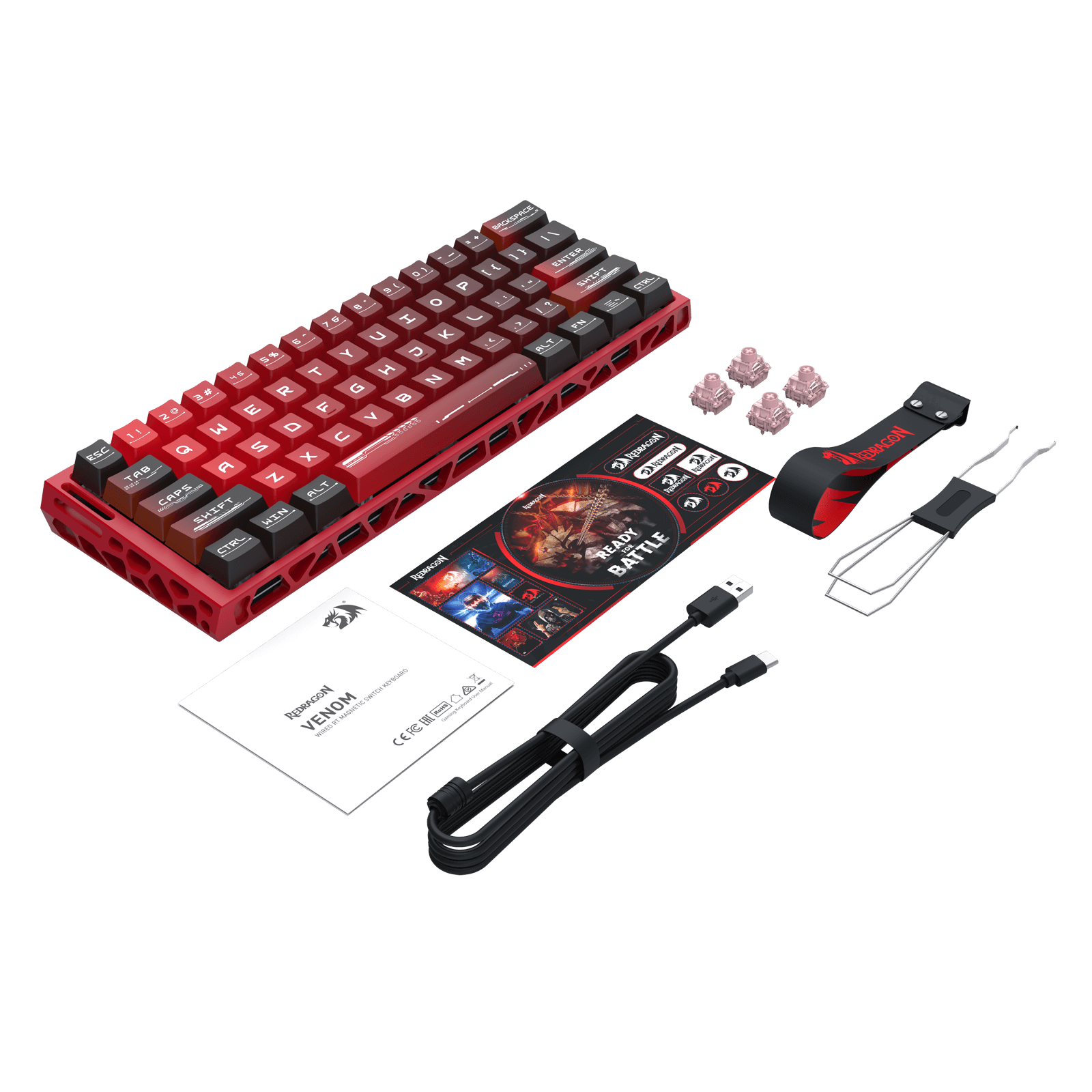 Redragon K753 HE Rapid Trigger Gaming Keyboard, 60% 61 Keys Wired Mechanical Keyboard w/Hype-Red Hollowed-Out Aluminum Base, Next-Gen UltraMag 100% POM Silky Rappid Trigger Magnetic Switch
