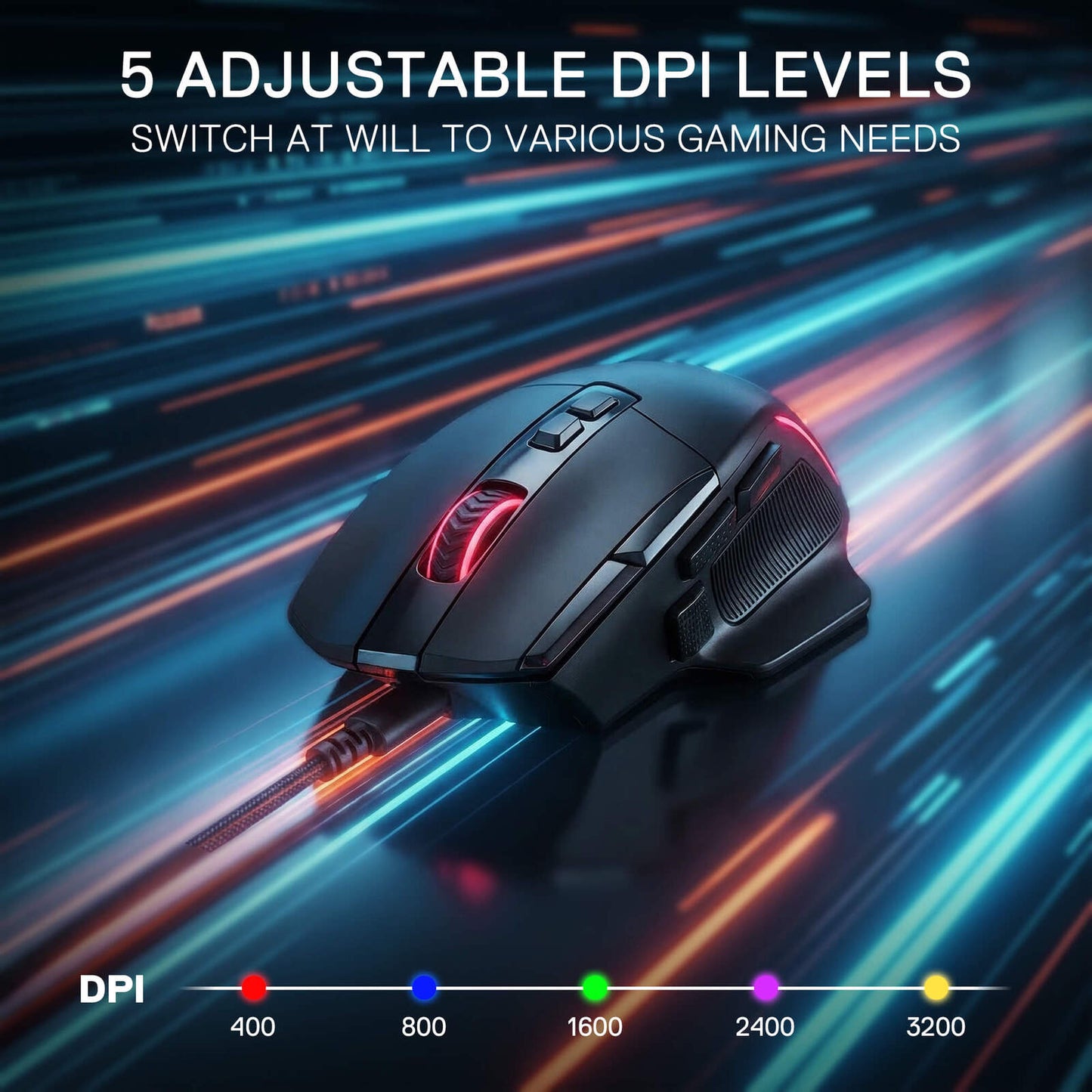 Redragon M925 Wired Gaming Mouse, 24,000 Max DPI Optical Gaming Mouse with 10 Programmable Buttons, Ergonomic Natural Grip Build, Software Supports DIY Keybinds & DPI, Black