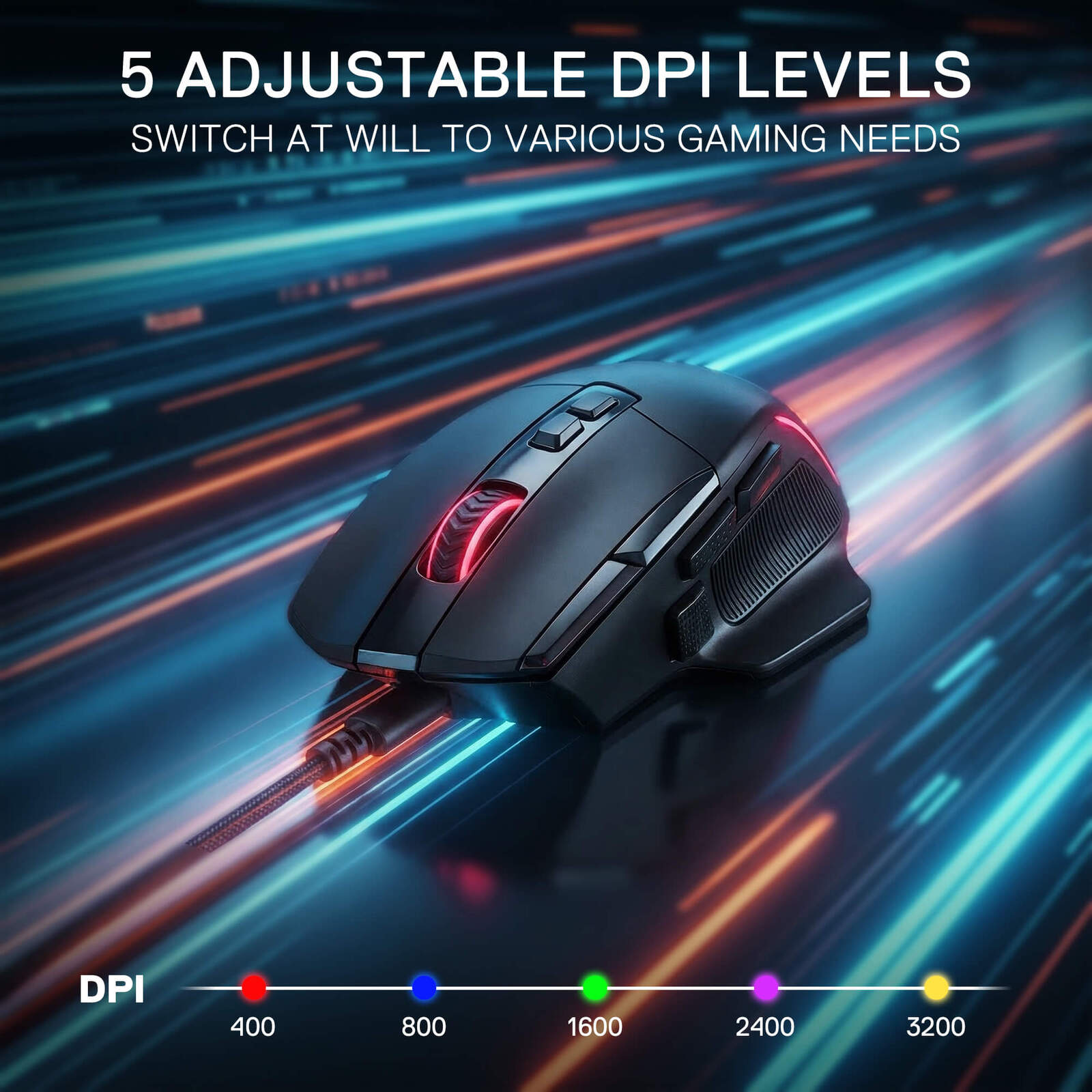 Redragon M925 Wired Gaming Mouse, 24,000 Max DPI Optical Gaming Mouse with 10 Programmable Buttons, Ergonomic Natural Grip Build, Software Supports DIY Keybinds & DPI, Black