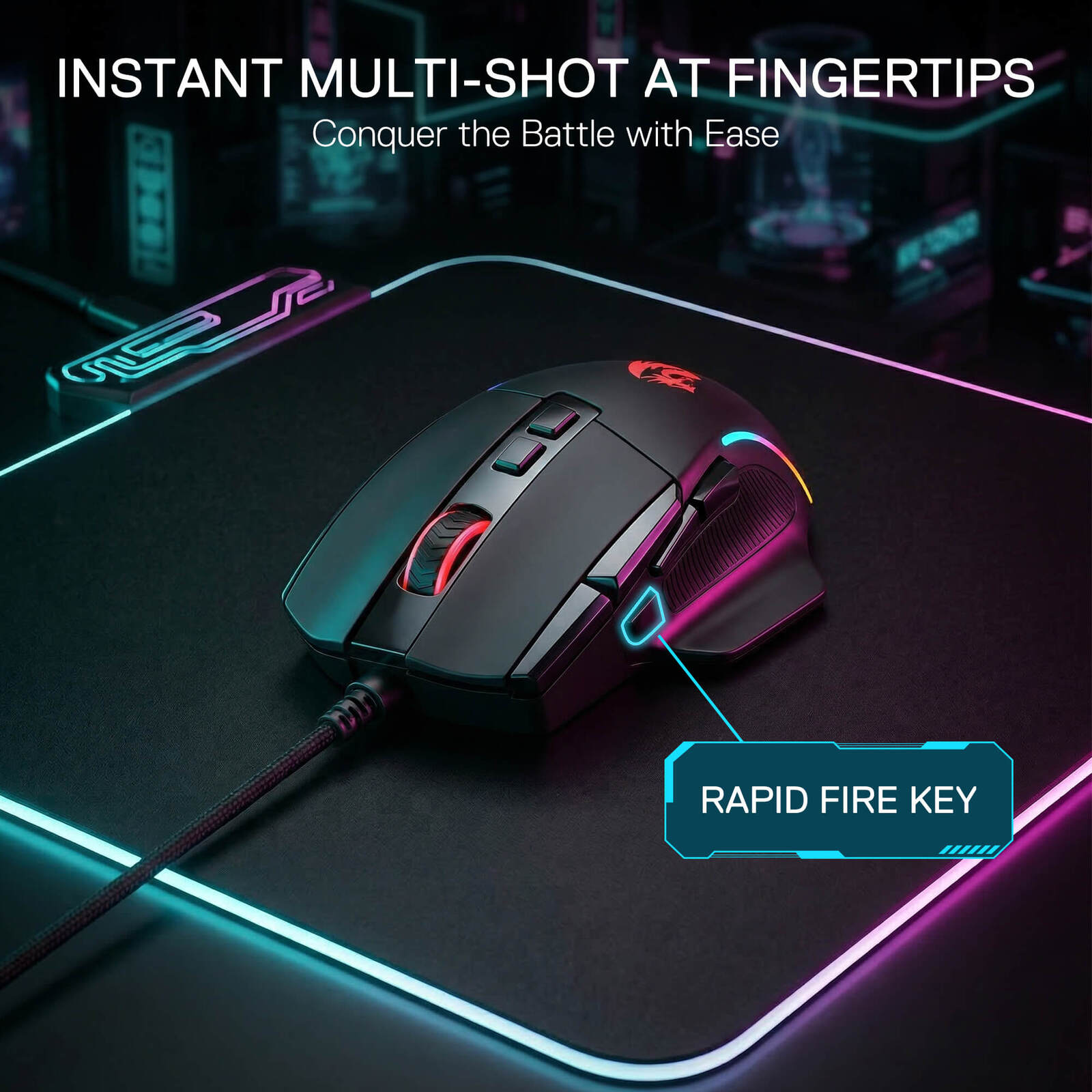 Redragon M925 Wired Gaming Mouse, 24,000 Max DPI Optical Gaming Mouse with 10 Programmable Buttons, Ergonomic Natural Grip Build, Software Supports DIY Keybinds & DPI, Black