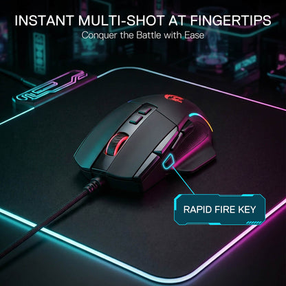 Redragon M925 Wired Gaming Mouse, 24,000 Max DPI Optical Gaming Mouse with 10 Programmable Buttons, Ergonomic Natural Grip Build, Software Supports DIY Keybinds & DPI, Black