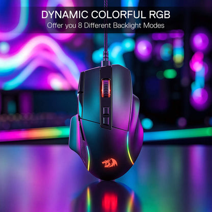 Redragon M925 Wired Gaming Mouse, 24,000 Max DPI Optical Gaming Mouse with 10 Programmable Buttons, Ergonomic Natural Grip Build, Software Supports DIY Keybinds & DPI, Black