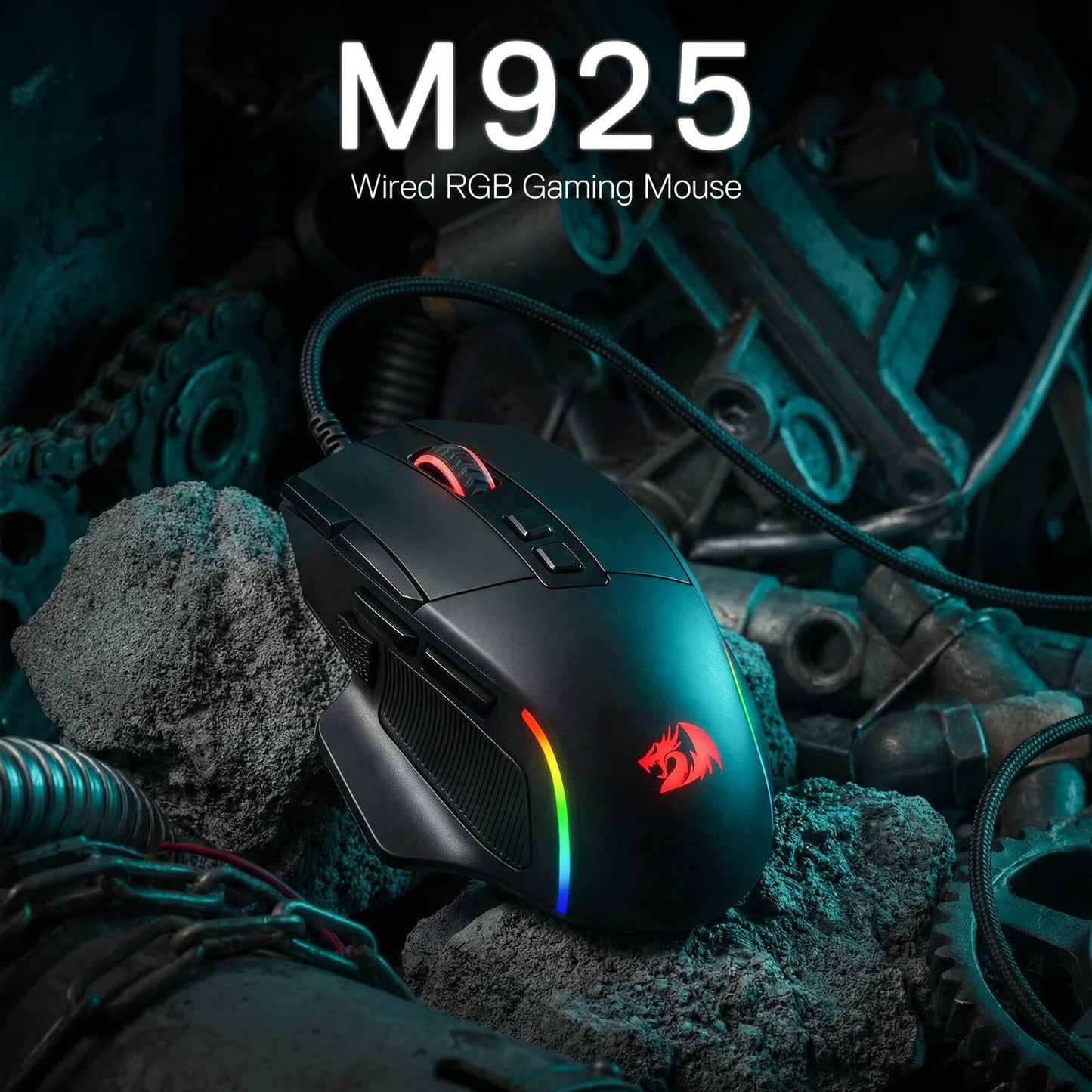 Redragon M925 Wired Gaming Mouse, 24,000 Max DPI Optical Gaming Mouse with 10 Programmable Buttons, Ergonomic Natural Grip Build, Software Supports DIY Keybinds & DPI, Black