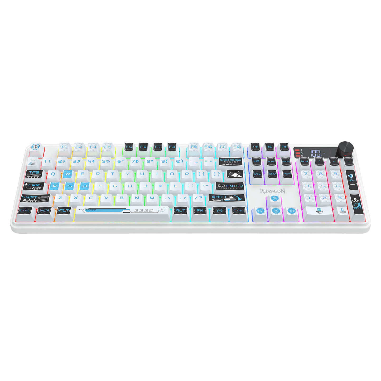 Redragon K526 PRO RGB Wireless Membrane Gaming Keyboard, 104 Keys Mechanical-Feel Keyboard w/LED Info Display, Media/Backlit Knob Control, Smooth Linear Switch & Software Supported