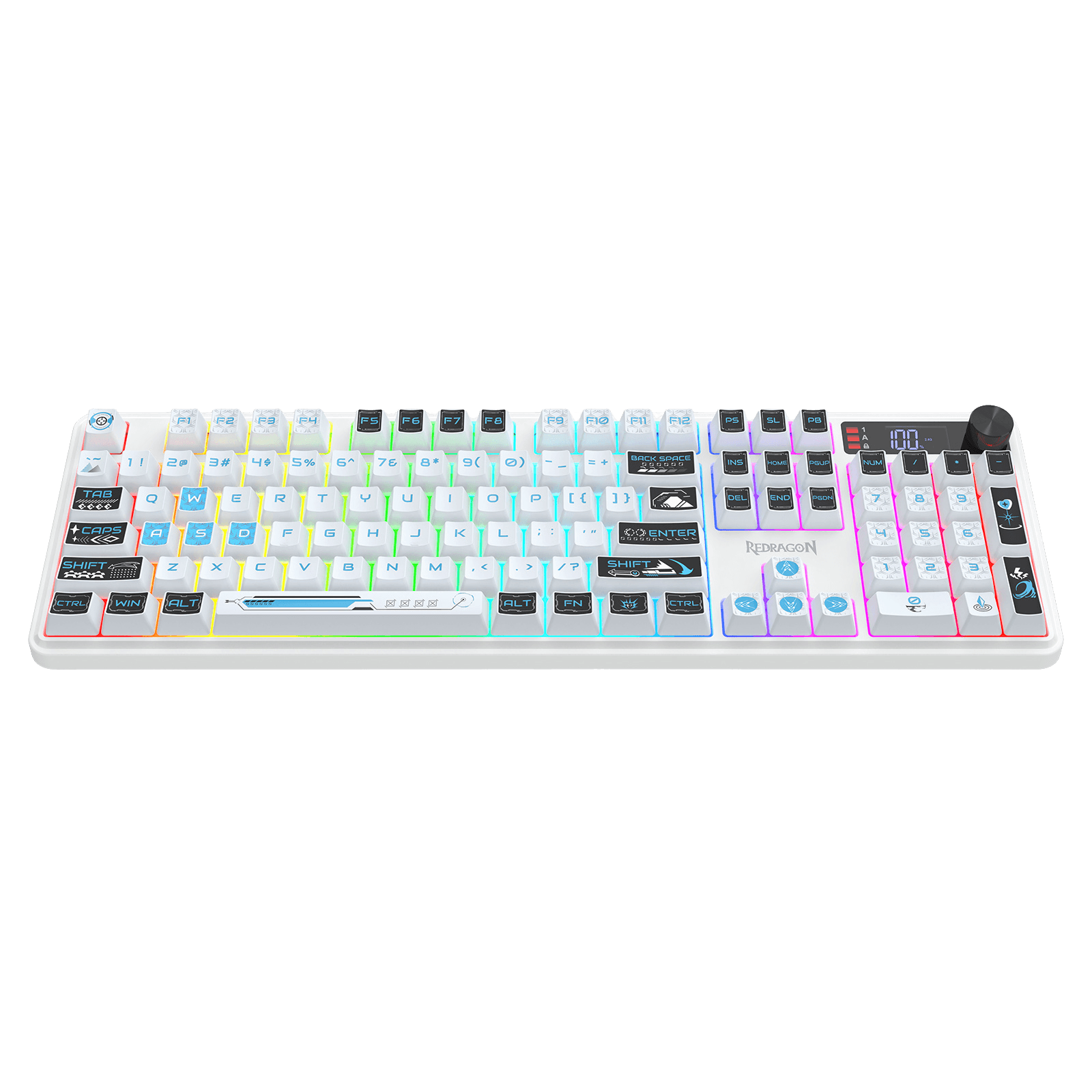 Redragon K526 PRO RGB Wireless Membrane Gaming Keyboard, 104 Keys Mechanical-Feel Keyboard w/LED Info Display, Media/Backlit Knob Control, Smooth Linear Switch & Software Supported