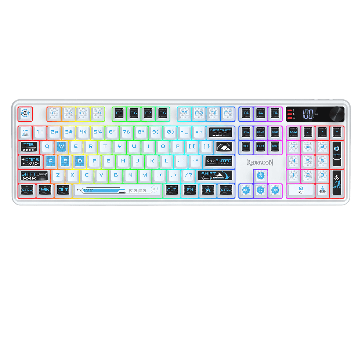 Redragon K526 PRO RGB Wireless Membrane Gaming Keyboard, 104 Keys Mechanical-Feel Keyboard w/LED Info Display, Media/Backlit Knob Control, Smooth Linear Switch & Software Supported | show
