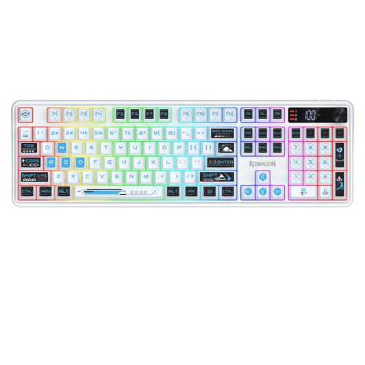Redragon K526 PRO RGB Wireless Membrane Gaming Keyboard, 104 Keys Mechanical-Feel Keyboard w/LED Info Display, Media/Backlit Knob Control, Smooth Linear Switch & Software Supported | show