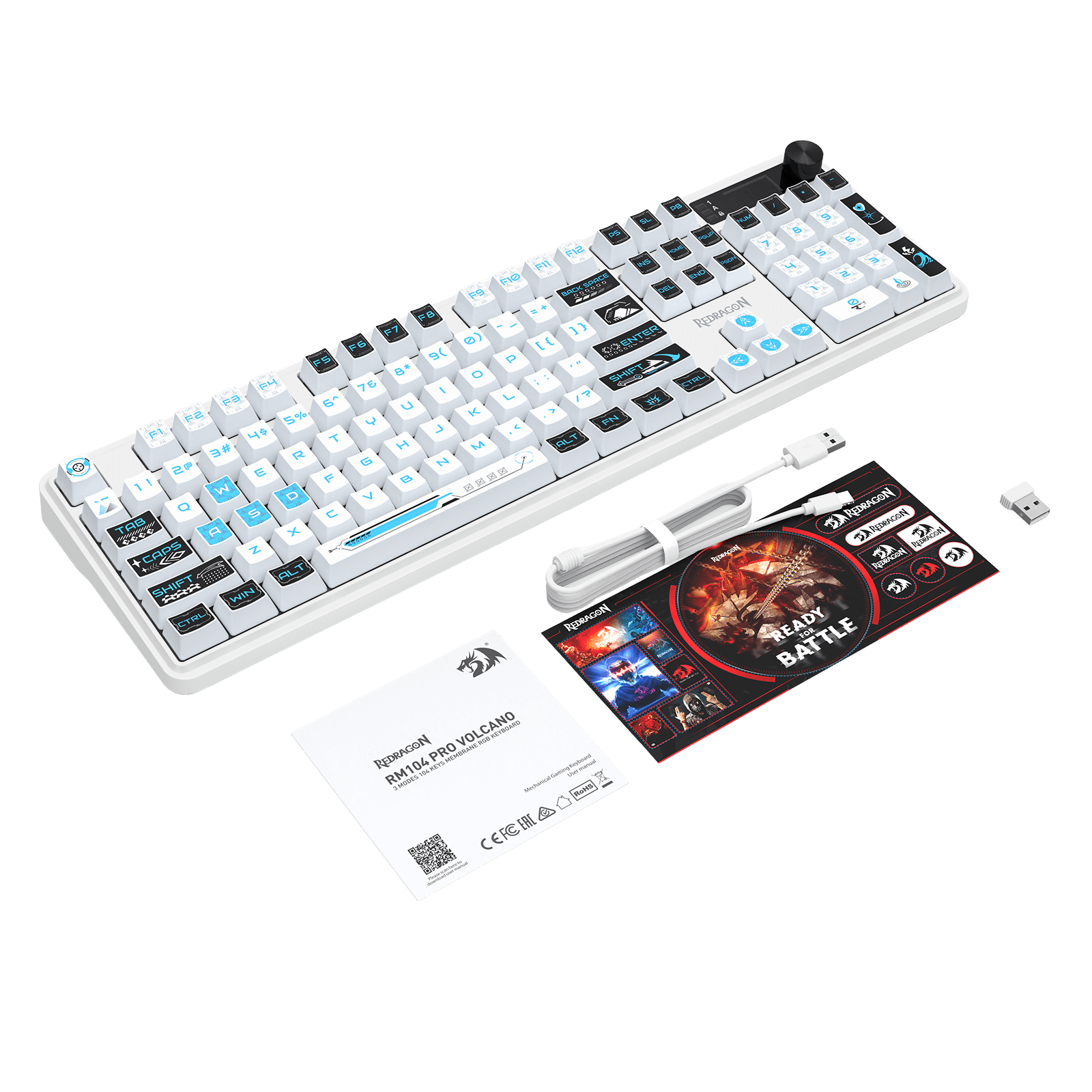 Redragon K526 PRO RGB Wireless Membrane Gaming Keyboard, 104 Keys Mechanical-Feel Keyboard w/LED Info Display, Media/Backlit Knob Control, Smooth Linear Switch & Software Supported