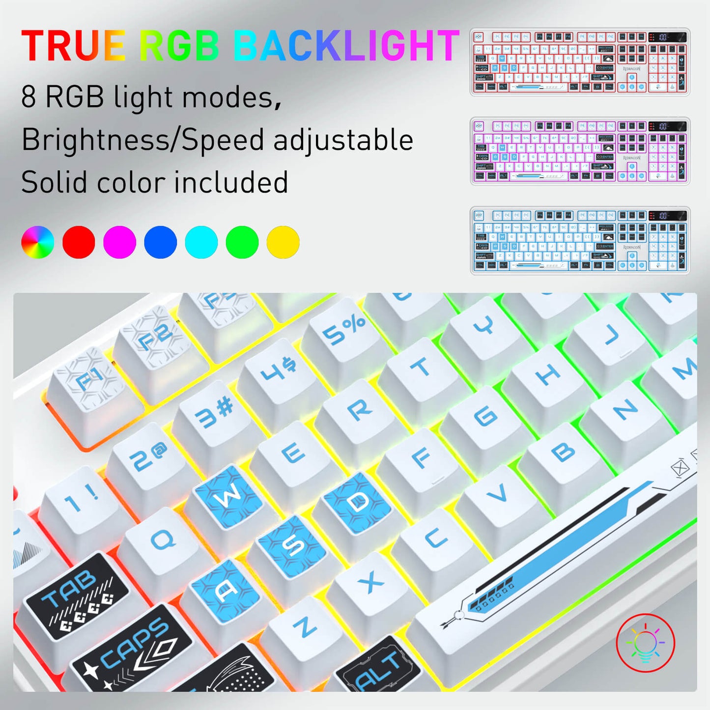 Redragon K526 PRO RGB Wireless Membrane Gaming Keyboard, 104 Keys Mechanical-Feel Keyboard w/LED Info Display, Media/Backlit Knob Control, Smooth Linear Switch & Software Supported