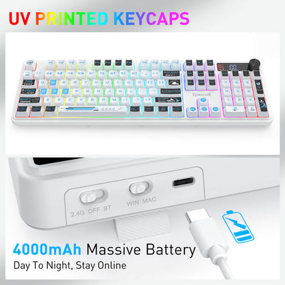 Redragon K526 PRO RGB Wireless Membrane Gaming Keyboard, 104 Keys Mechanical-Feel Keyboard w/LED Info Display, Media/Backlit Knob Control, Smooth Linear Switch & Software Supported